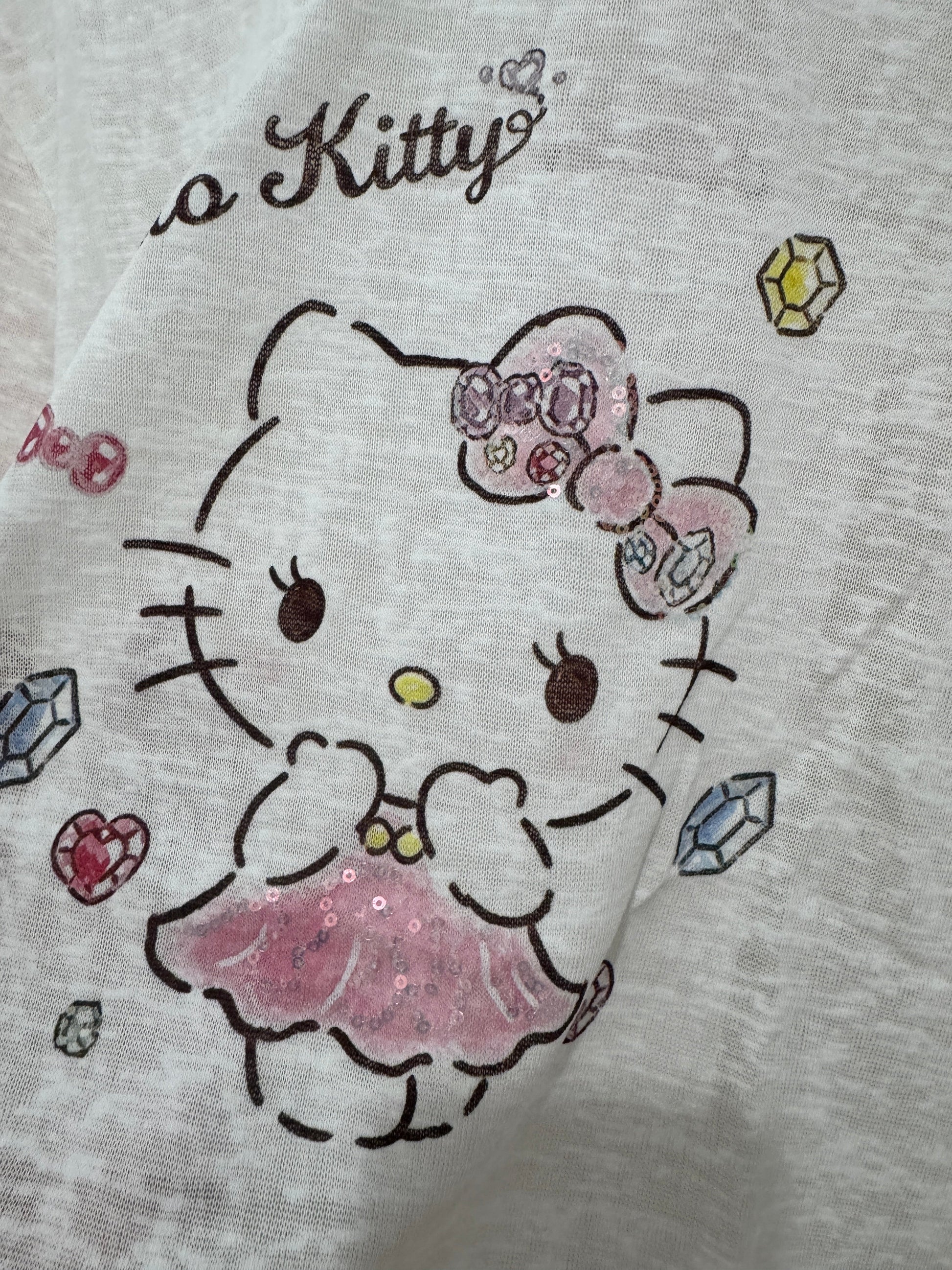 Korean Fashion Cute Cartoon Style Long-sleeved Sun Protection T-Shirt Series | Bling Bling Hello Kitty with Gems - Kawaii Fashion Items