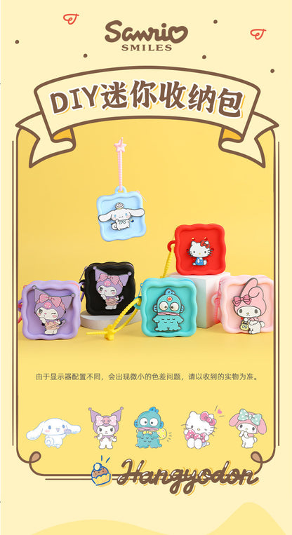 Japan Sanrio Silicone Mini DIY Square Purse Bag | Hello Kitty My Melody Kuromi Cinnamoroll Hangyodon  - Coin Bag Can put in Airpods EarPhone