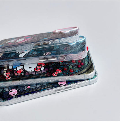 Japanese Cartoon Sanrio iPhone Case with Strap | Laser Glass Window Hello Kitty My Melody Kuromi Cinnamoroll - iPhone Case 7 8 PLUS SE2 XS XR X 11 12 13 14 15 Pro Promax 12mini 13mini