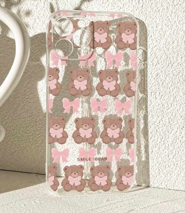 Teddy Bear with Ribbon iPhone case Kawaii Lovely Cute Lolita iPhone 6 7 8 PLUS SE2 XS XR X 11 12 13 14 15 Pro Promax 12mini 13mini