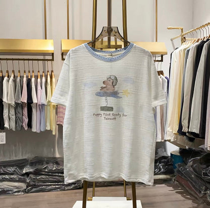 Korean Fashion Cute Animals Dog Style T-Shirt Series | Puppy Pilot Ready for Takeoff - Kawaii Fashion Items