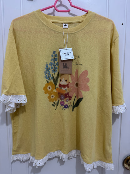 Japanese Fashion Cute Animals Style T-Shirt Series | Mori Rabbit with Flower - Kawaii Fashion Items