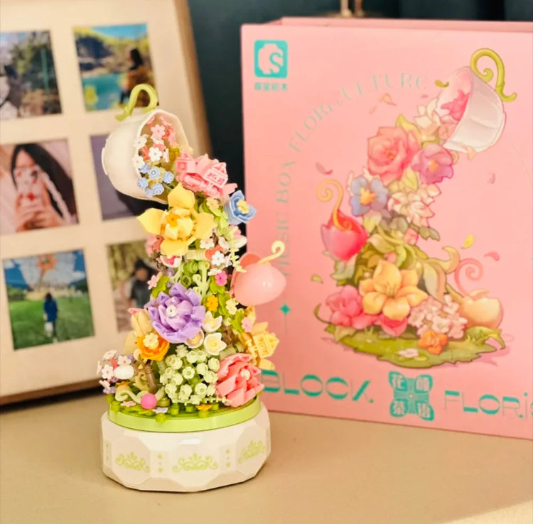 Mini Block Building Block Romantic Flower Express Love Music Box - with LED Lights Valentine Wedding Gift DIY Handmade Gift