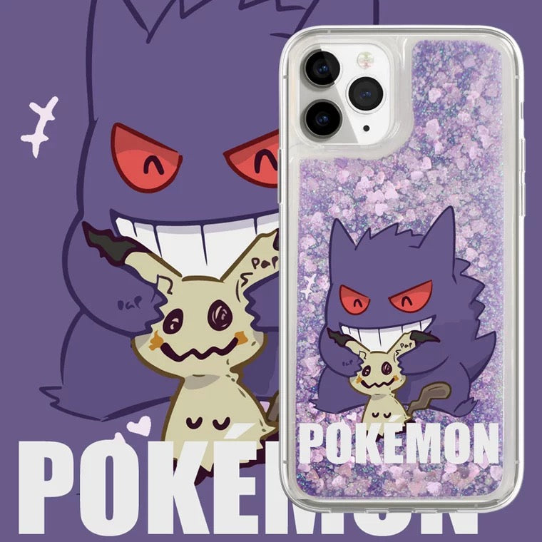 Japanese Cartoon Pokemon Gengar - Purple Glitter QuickSand iPhone Case 6 7 8 PLUS SE2 XS XR X 11 12 13 14 15 Pro Promax 12mini 13mini