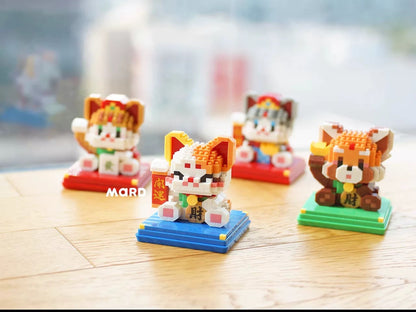 Mini Block Building Block Lucky Good Fortune with Cover | Cat Panda Red Panda - 3D Puzzle Micro Tiny Particle Assembly DIY Handmade Children Gift