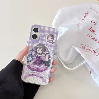 Japanese Cartoon Puella Magi Madoka Magica Laser Case Lolita Dress Version | Madoka Miki Tomoe Sakura Akemi - iPhone Case PLUS SE2 11 12 13 14 15 16 16e 17 17e Pro Promax 12mini 13mini