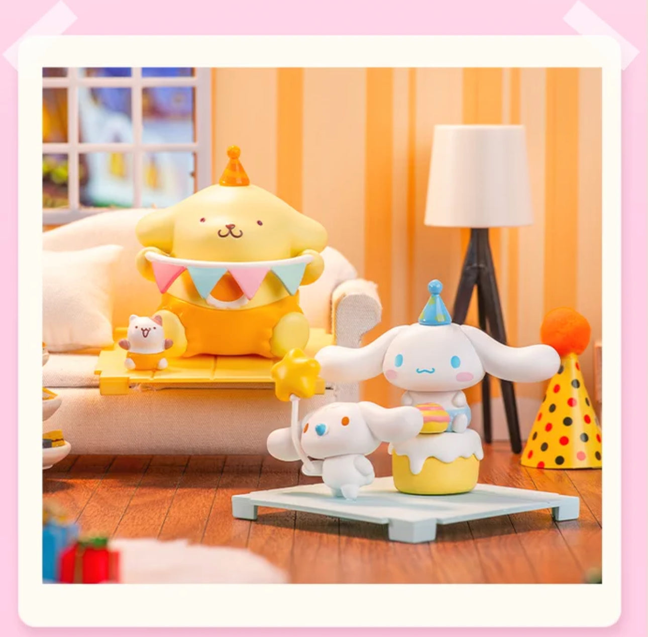 Sanrio Characters Cute Happy Party with Box Series | Hello Kitty My Melody Piano Kuromi Cinnamoroll Pompompurin Pochacco Hangyodon - Kawaii Decoration Collectable Toys Toy Collection