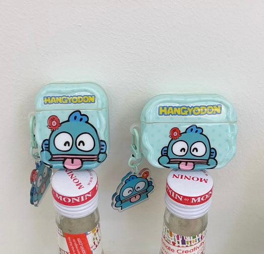 Japanese Cartoon Funny Face Hangyodon Blue with Keychain - AirPods AirPodsPro AirPods3 AirPods4 Case