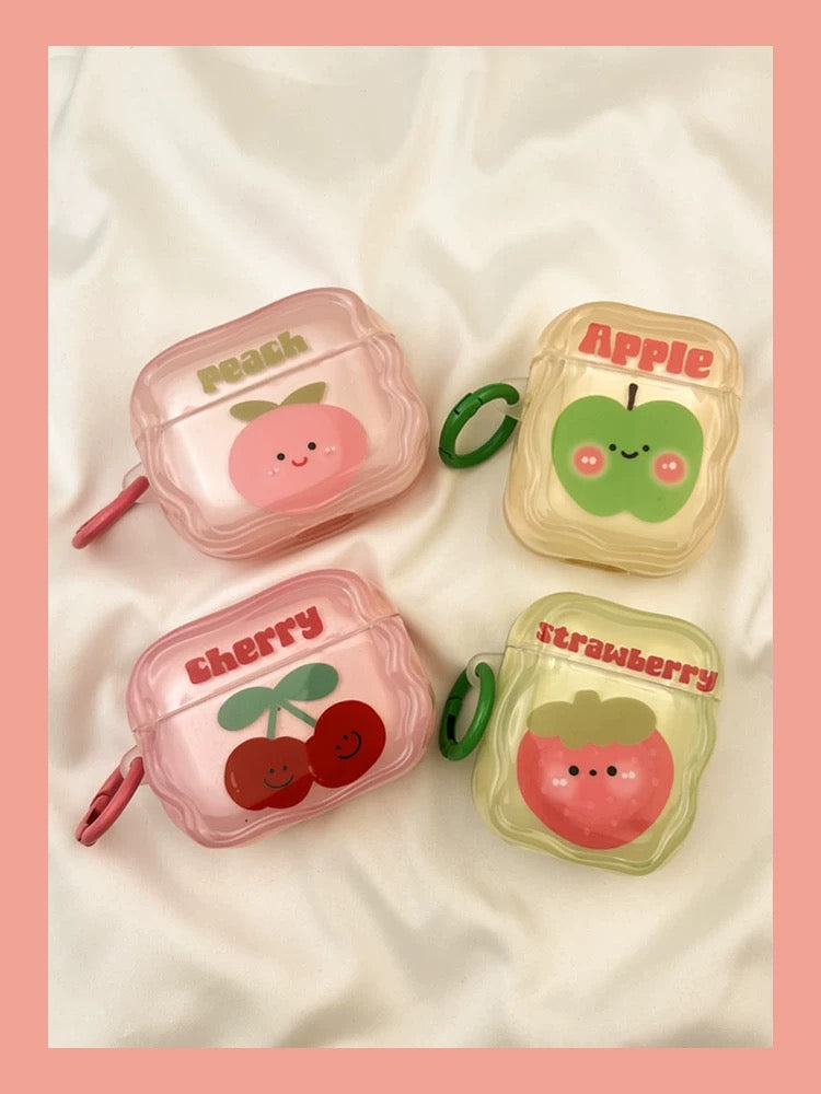 Japanese Cartoon Fun Colourful Fruits Strawberry Cherry GreenApple Peach - AirPods AirPodsPro AirPods3 Case Green Yellow Pink