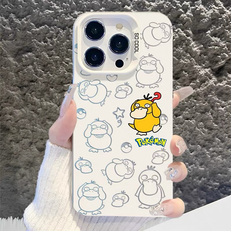 Japanese Cartoon Pokemon Matt & Silver Case Part2 | Psyduck Snorlax Gengar Piplup Rowlet Jirachi 6 Styles - Phone Case Samsung Galaxy S26 S25 S24 S23 S22 S21 FE Ultra Edge
