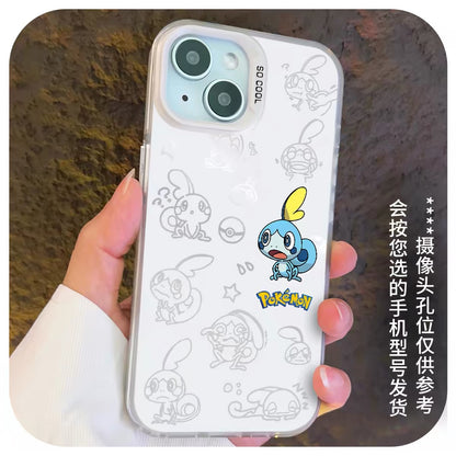 Japanese Cartoon Pokemon Matt & Silver Case Part5 | Chikorita Treecko Torchic Mudkip Sobble Sprigatito Maushold 7 Styles - iPhone Case PLUS SE2 XS XR X 11 12 13 14 15 16 16e 17 17e Pro Promax 12mini 13mini