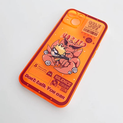 Japanese Anime Naruto Ninja | Fluorescent Orange Clear Case Naruto with Kurama Nine Tails - iPhone Case 7 8 PLUS XS XR X 11 12 13 14 15 16 Pro Promax SE3 SE2 mini