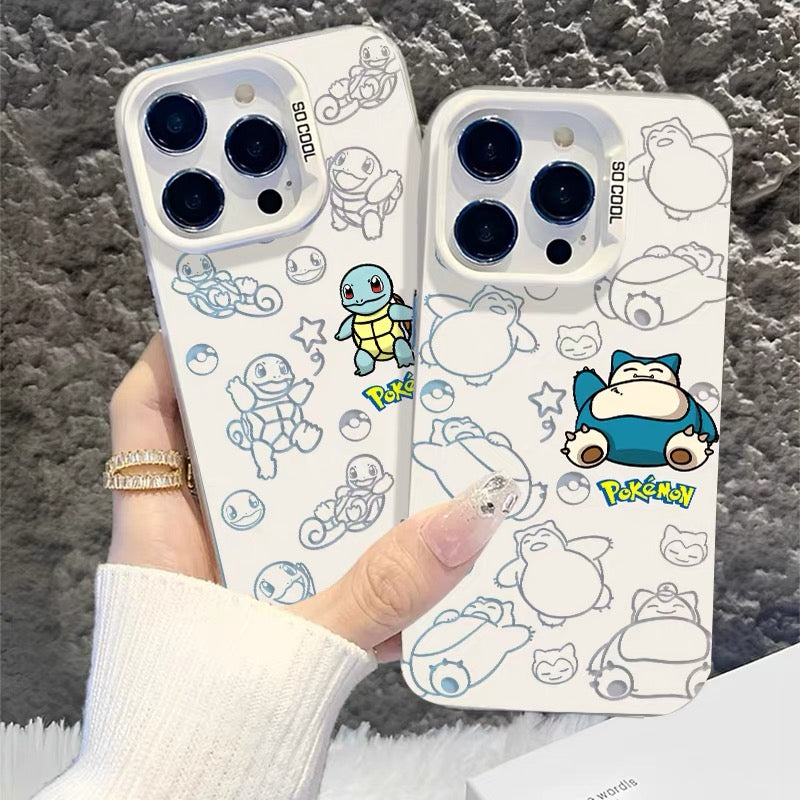 Japanese Cartoon Pokemon Matt & Silver Case Part1 | Pikachu Eevee Mew Bulbasaur Squirtle Charmander 6 Styles - Phone Case Samsung Galaxy S26 S25 S24 S23 S22 S21 FE Ultra Edge