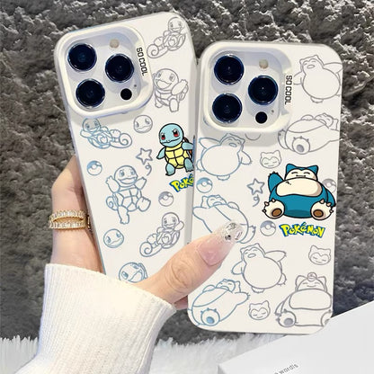 Japanese Cartoon Pokemon Matt & Silver Case Part1 | Pikachu Eevee Mew Bulbasaur Squirtle Charmander 6 Styles - Phone Case Samsung Galaxy S26 S25 S24 S23 S22 S21 FE Ultra Edge