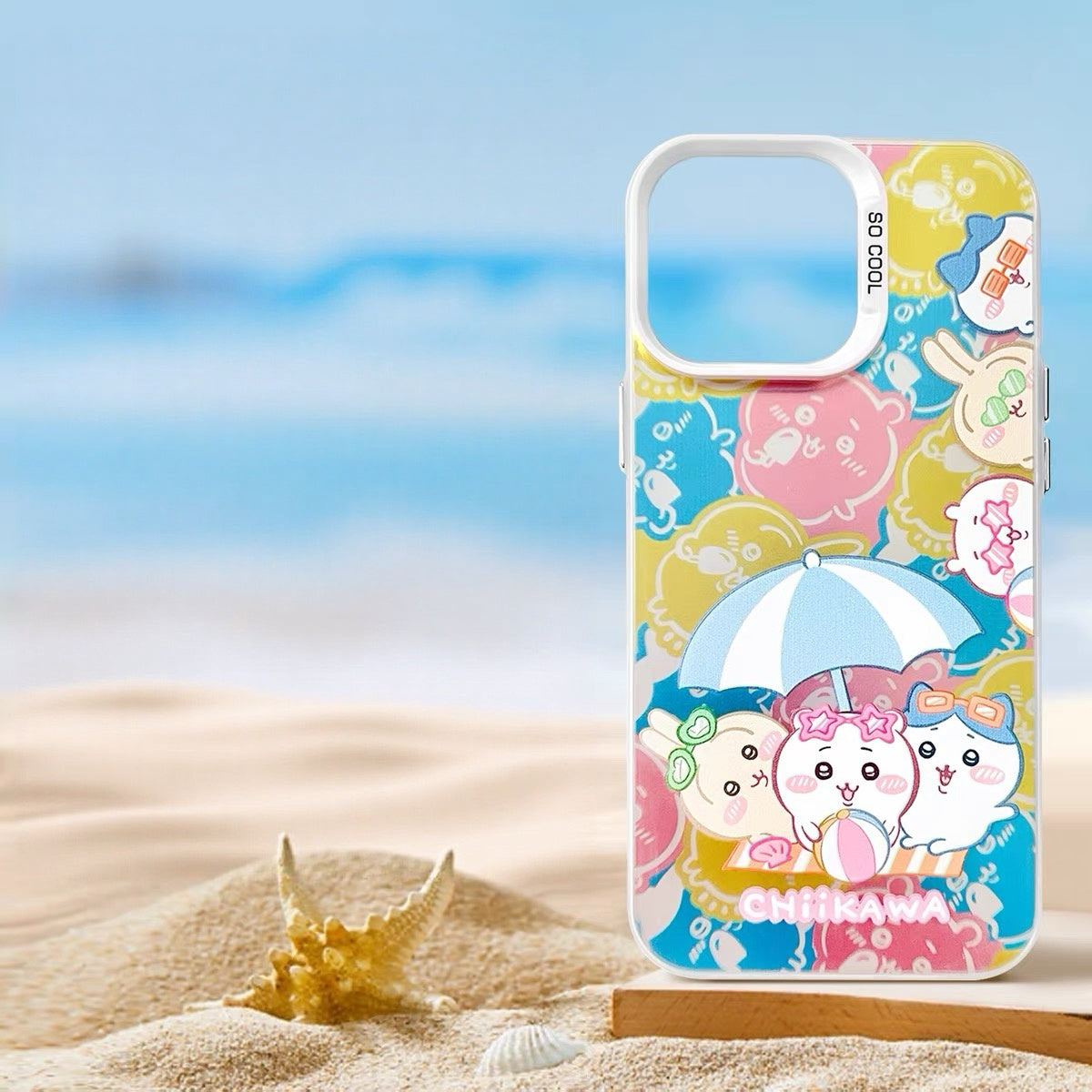 ちいかわ 夏のビーチタイム レーザーケース | ちいかわ ハチワレ うさぎ - iPhoneケース 11 12 13 14 15 16 16e 17 17e Pro Promax