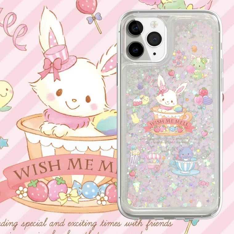 Japanese Cartoon Wish Me Mell Rabbit with Desert -  Silver Pink Glitter QuickSand iPhone Case 6 7 8 PLUS SE2 XS XR X 11 12 13 14 15 Pro Promax 12mini 13mini