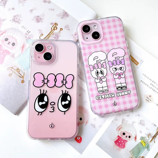 Korean Cartoon Fashion Esther Bunny | Big Face & Twin Sisters - iPhone Case 13 14 15 Pro Promax