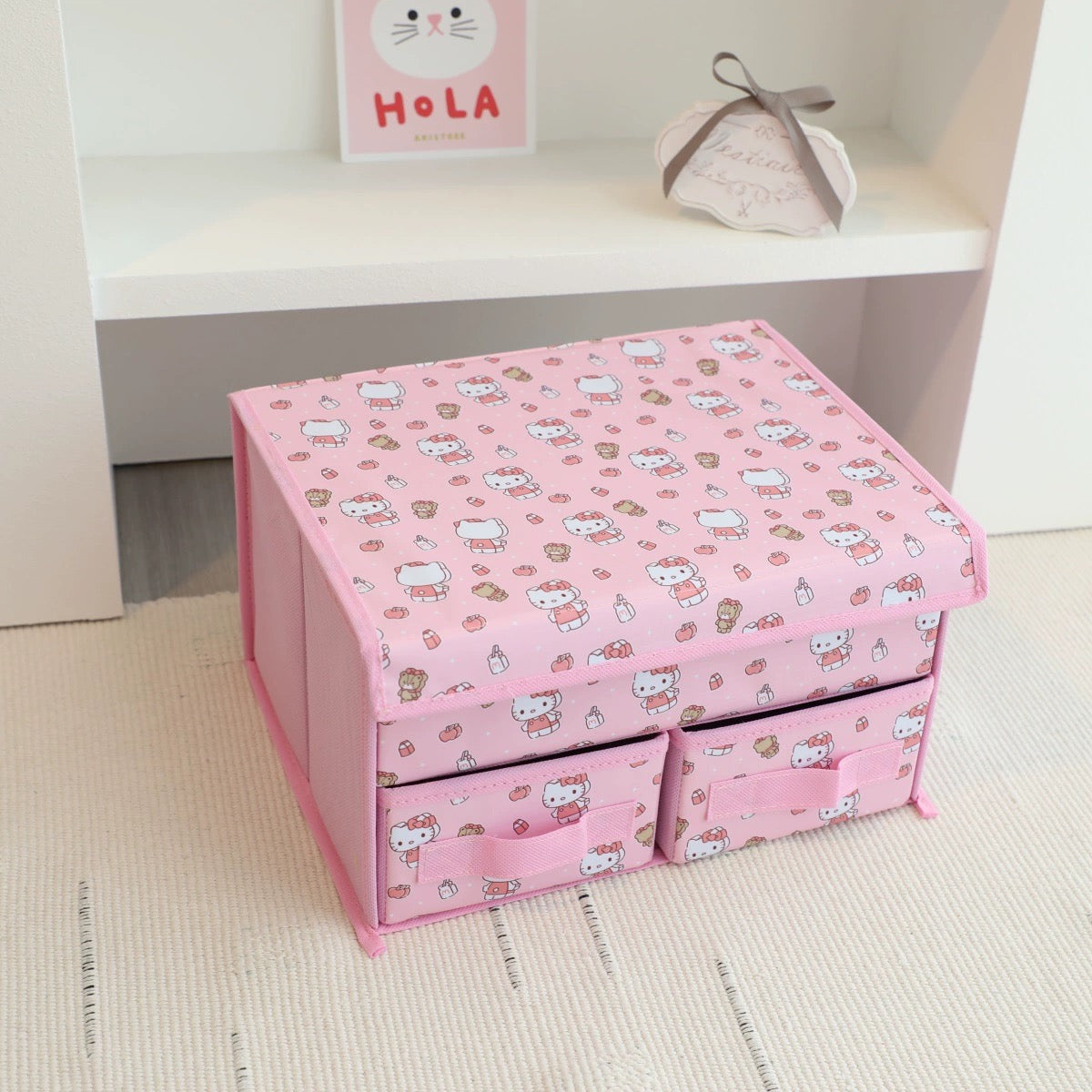 Japanese Cartoon Cube Style Desk Storage Box with Two Drawers | Hello Kitty My Melody Kuromi Little Twin Stars Cinnamoroll Pompompurin Pochacco - Bedroom Girl Gift