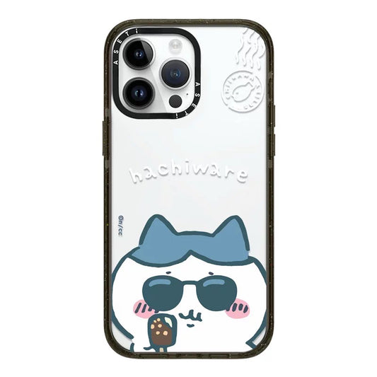 Japanese Cartoon ChiiKawa Clear with Transparent Black Frame Phone Case | ChiiKawa Hachiware Usagi Wear Sunglass and Eating Ice Cream Blue - iPhone Case 12 13 14 15 16 17 Pro Promax