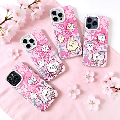 Japanese Cartoon ChiiKawa Sakura Pink Laser Case | Chiikawa Hachiware Usagi Momonga - Phone Case Samsung Galaxy S26 S25 S24 S23 S22 S21 FE Ultra Edge