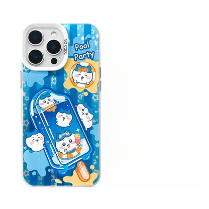 Japanese Cartoon ChiiKawa Summer Ice Bar Laser Case | ChiiKawa Hachiware Usagi Momonga - iPhone Case 11 12 13 14 15 16 16e 17 17e Pro Promax