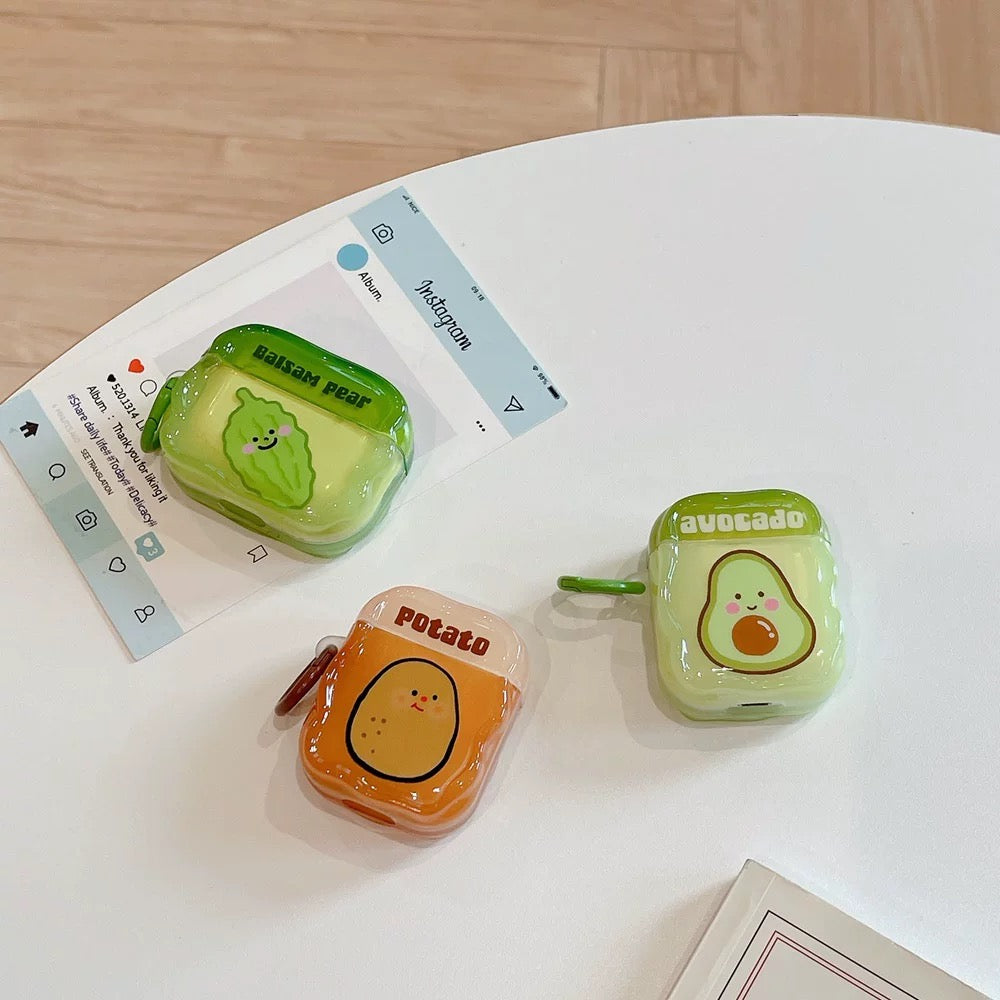 Japanese Cartoon Fun Colourful Vegetable & Fruits Potato Balsam Pear Avocado - AirPods AirPodsPro AirPods3 Case Green Brown