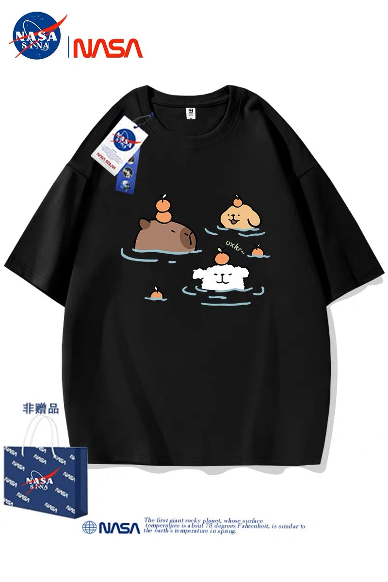 Cute Cartoon Doggie Maltese Puppy Style T-Shirt Series | Maltese Hot Spring with Capybara Part1 - Kawaii Fashion Items for Child & Adult