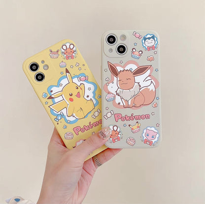 Japanese Cartoon Pokemon Hand Drawing Version | Pikachu Eevee Colour Case - iPhone Case 7 8 PLUS SE2 XS XR X 11 12 13 14 15 16 Pro Promax 12mini 13mini