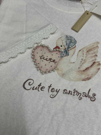 Korean Fashion Cute Animals Style T-Shirt Series | Vintage Pearl Dove - Kawaii Fashion Items