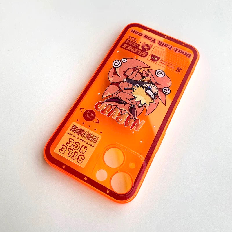 Japanese Anime Naruto Ninja | Fluorescent Orange Clear Case Naruto with Kurama Nine Tails - iPhone Case 7 8 PLUS XS XR X 11 12 13 14 15 16 Pro Promax SE3 SE2 mini KawaiiGiftLand