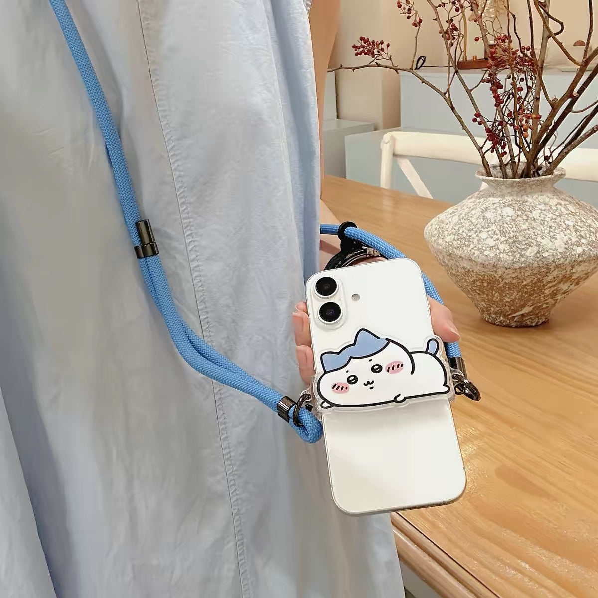 Japanese Cartoon Phone Back Clip with Phone Lanyard | Chiikawa Pink & Mint Green - for All Smart Phones (副本)