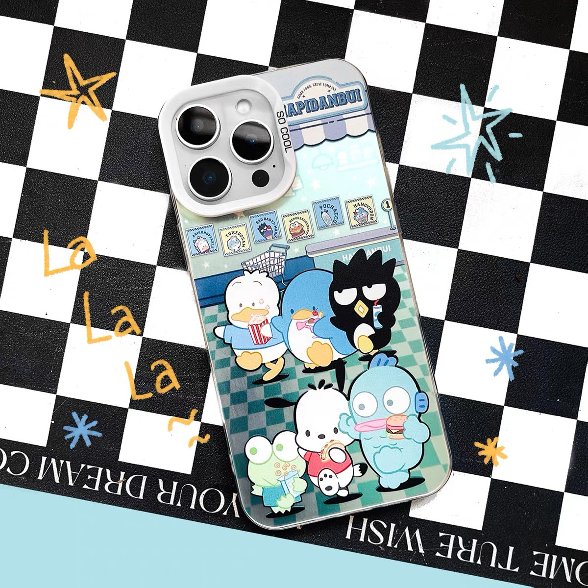 Japanese Cartoon Sanrio Boy Band Laser Case | Pochacco Keroppi Hangyodon Bad Badtz Maru AhirunoPekkle Tuxedosam - Phone Case Samsung Galaxy S26 S25 S24 S23 S22 S21 FE Ultra Edge