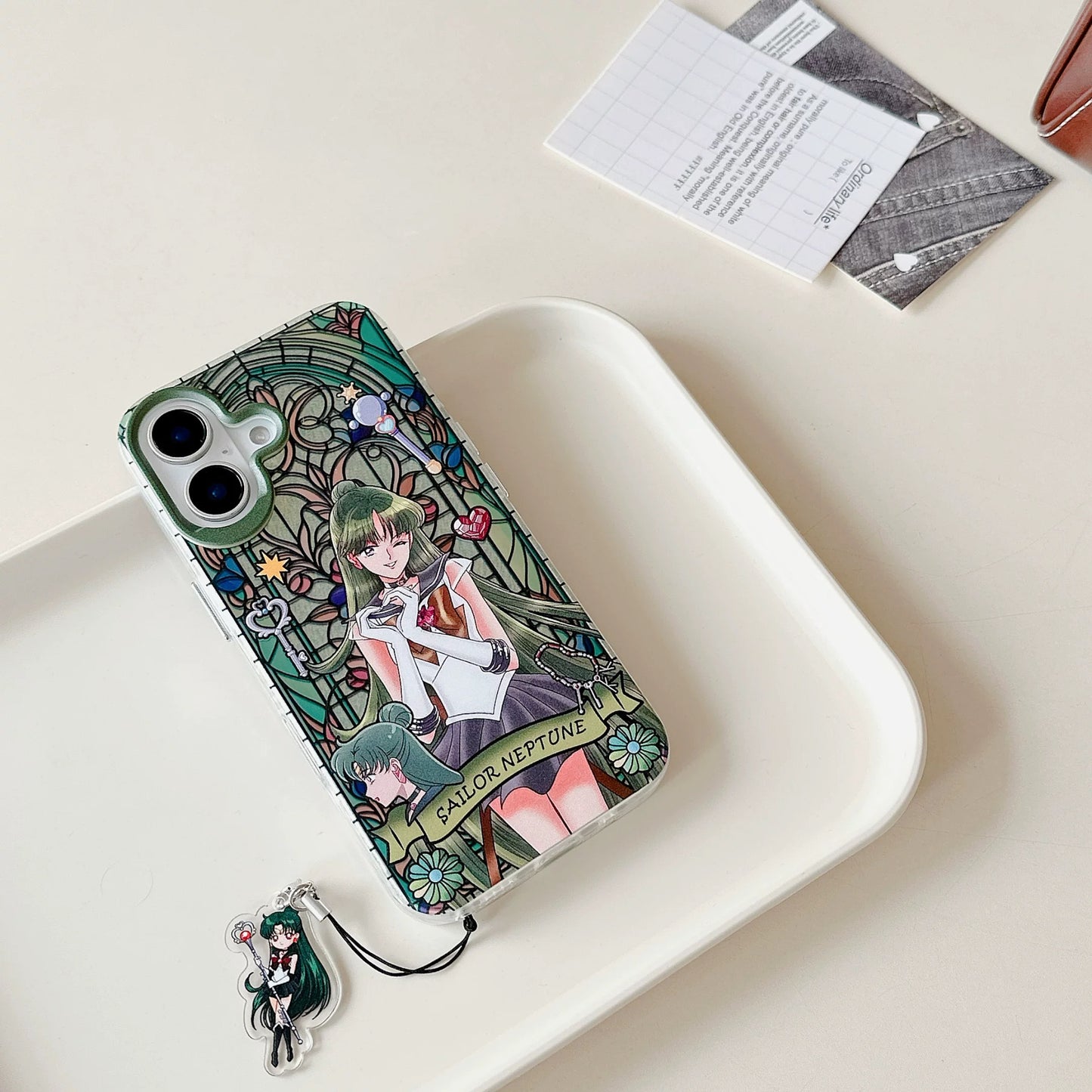 Japanese Cartoon Sailor Moon Phone Case with Strap Comic Version | Laser Glass Window Sailor Uranus Neptune Pluto Saturn Chibi Moon - Phone Case Samsung Galaxy S26 S25 S24 S23 S22 S21 FE Ultra Edge