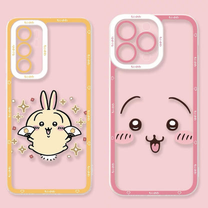 Japanese Cartoon Chiikawa | Usagi Happy Jump & Pink Face - Phone Case Samsung Galaxy S26 S25 S24 S23 S22 S21 FE Ultra Edge