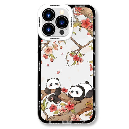 Cute Animal Panda | Chinese Ink Painting Black Version - iPhone Case PLUS SE2 XS XR X 11 12 13 14 15 16 16e 17 17e Pro Promax 12mini 13mini