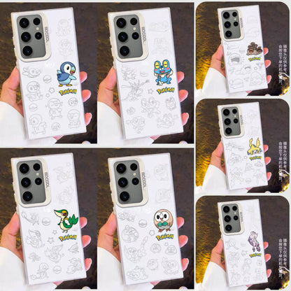 Japanese Cartoon Pokemon Matt & Silver Case Part6 | Piplup Snivy Froakie Rowlet Clodsire Jirachi Mewtwo 7 Styles - Phone Case Samsung Galaxy S26 S25 S24 S23 S22 S21 FE Ultra Edge