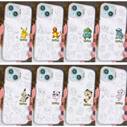 Japanese Cartoon Pokemon Matt & Silver Case Part3 | Pikachu Charmander Bulbasaur Squirtle Mimikyu Jigglypuff Mew 8 Styles - iPhone Case PLUS SE2 XS XR X 11 12 13 14 15 16 16e 17 17e Pro Promax 12mini 13mini
