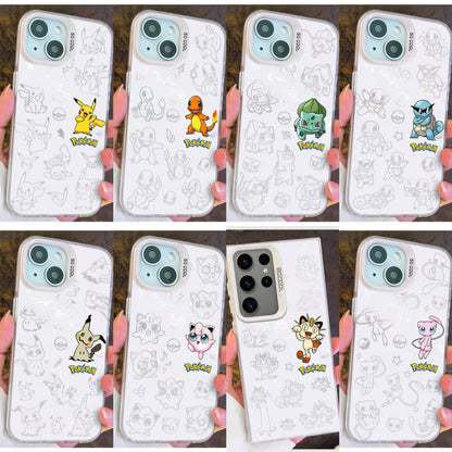 Japanese Cartoon Pokemon Matt & Silver Case Part3 | Pikachu Charmander Bulbasaur Squirtle Mimikyu Jigglypuff Mew 8 Styles - Phone Case Samsung Galaxy S26 S25 S24 S23 S22 S21 FE Ultra Edge