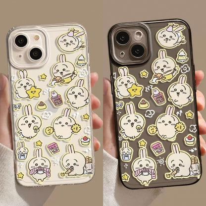 Japanese Cartoon Chiikawa | Usagi Stickers Style Black Clear - iPhone Case 6 7 8 PLUS SE2 XS XR X 11 12 13 14 15 Pro Promax 12mini 13mini