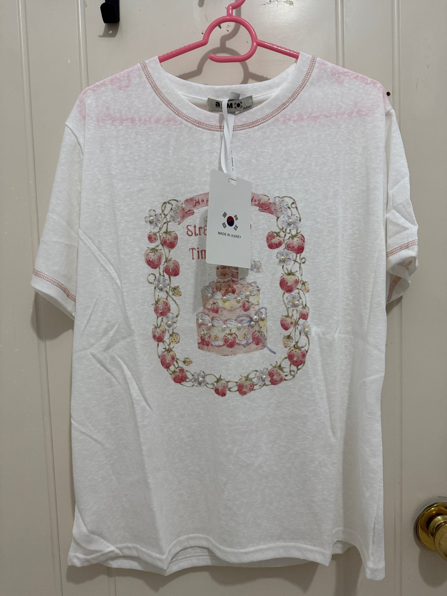 Korean Fashion Cute Animal Style Shirt Series | Bear with Strawberry Time - Kawaii Fashion Items