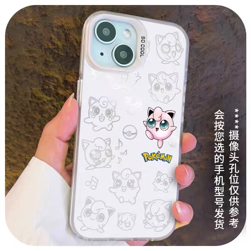 Japanese Cartoon Pokemon Matt & Silver Case Part3 | Pikachu Charmander Bulbasaur Squirtle Mimikyu Jigglypuff Mew 8 Styles - iPhone Case PLUS SE2 XS XR X 11 12 13 14 15 16 16e 17 17e Pro Promax 12mini 13mini