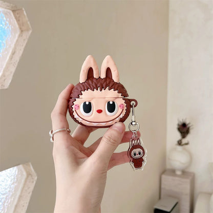 Cute Cartoon Silicone Labubu with Keychain | Brown Pink Green - AirPods AirPodsPro AirPods3 Case