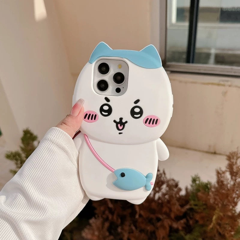 Japanese Cartoon ChiiKawa Silicone | Outing with Bag Chiikawa Hachiware Usagi - iPhone Case 15 14 13 12 Pro ProMax