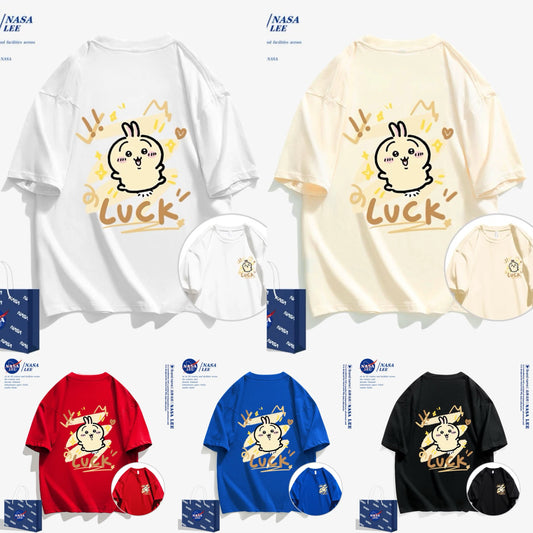 Japanese Cartoon ChiiKawa Casual Style T-Shirt Series | Usagi Luck Front & Back - Kawaii Fashion Items