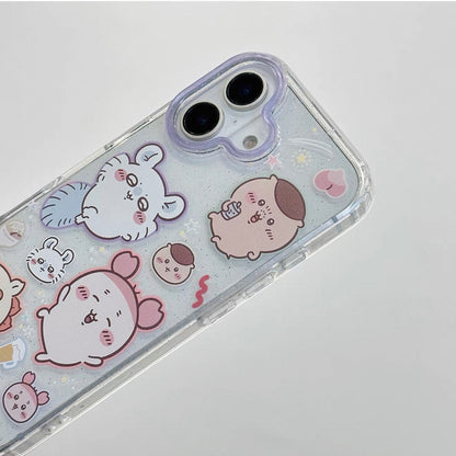Japanese Cartoon ChiiKawa Gittler Colour Clear Case with Phone Strape | ChiiKawa Hachiware Usagi Momonga Rakko Kurimanju Shisa Furuhonya - iPhone Case Plus SE2 11 12 13 14 15 16 16e 17 17e Pro Promax 12mini 13mini