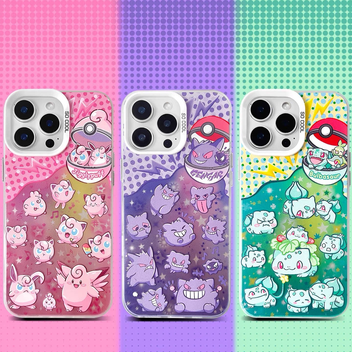 Japanese Cartoon Pokemon UFO Laser Case | Jigglypuff Gengar Bulbasaur - iPhone Case 11 12 13 14 15 16 16e 17 17e Pro Promax