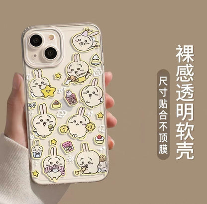 Japanese Cartoon Chiikawa | Usagi Stickers Style Black Clear - iPhone Case 6 7 8 PLUS SE2 XS XR X 11 12 13 14 15 Pro Promax 12mini 13mini