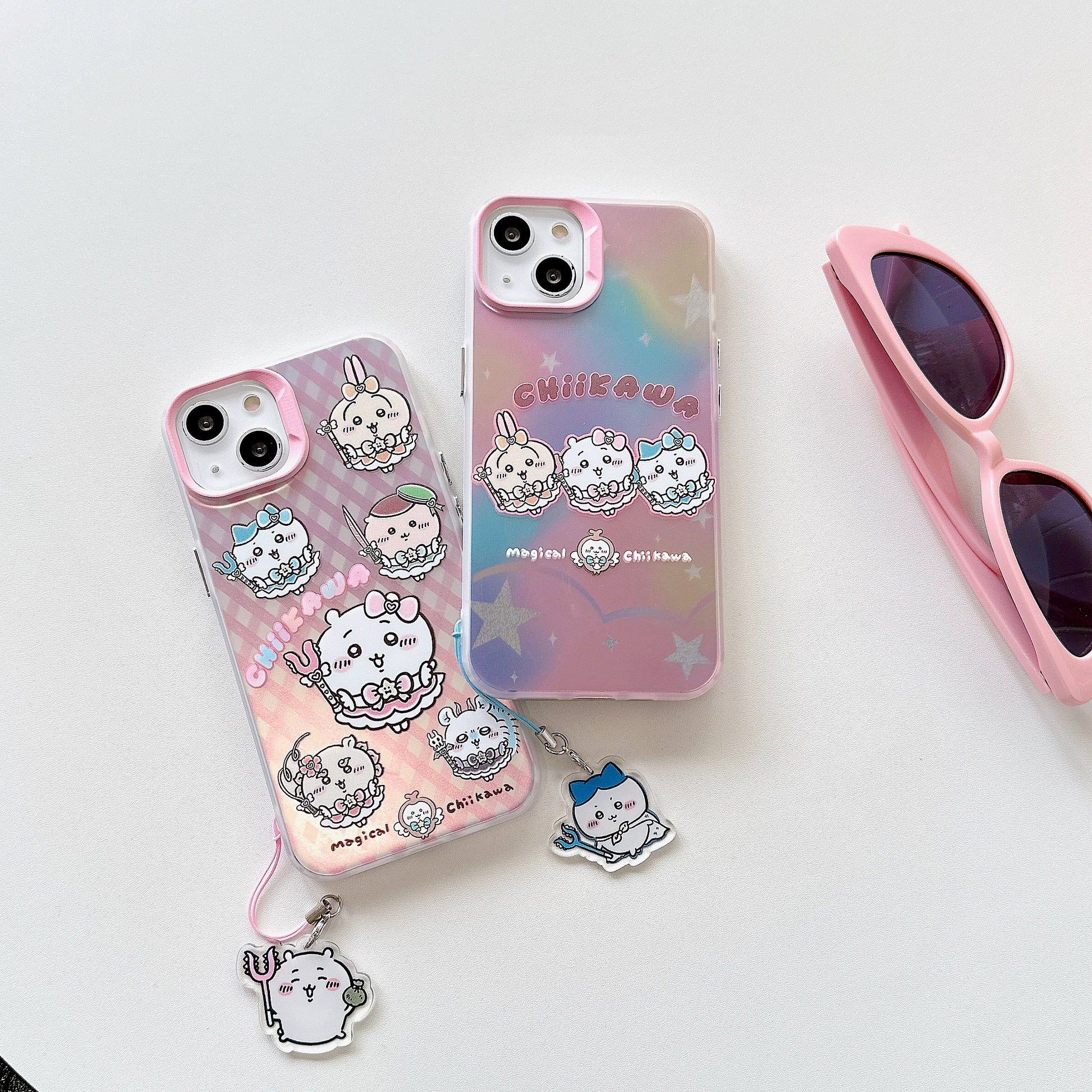 Japanese Cartoon iPhone Case with Strap | Laser ChiiKawa Magic Girls - iPhone CasePhone Case 7 8 PLUS SE2 XS XR X 11 12 13 14 15 Pro Promax 12mini 13mini
