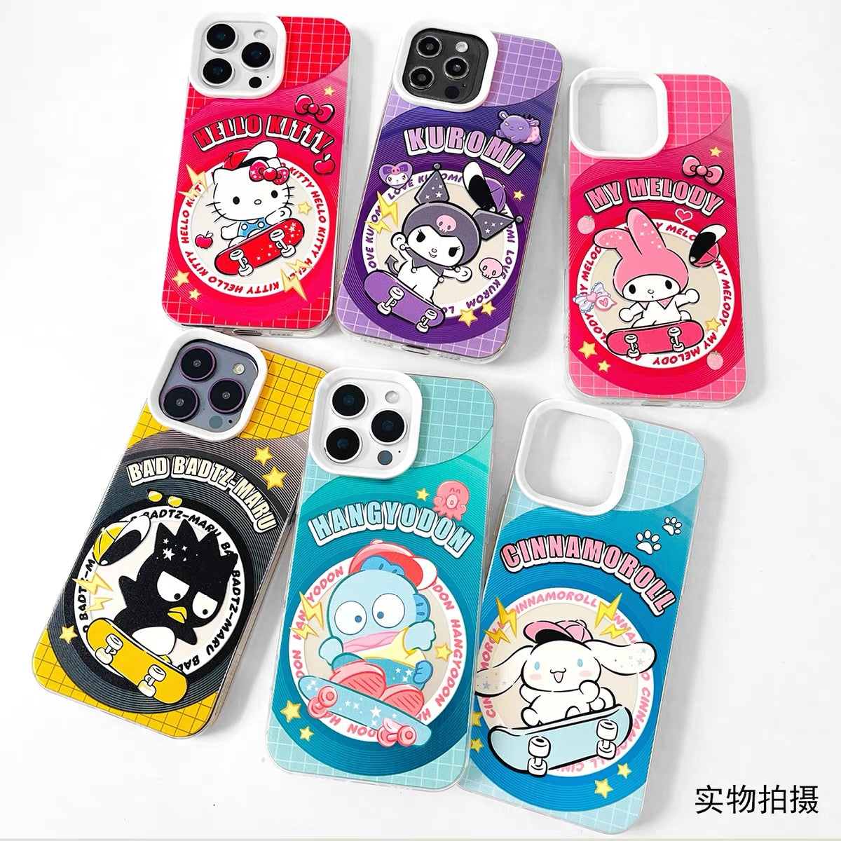 Japanese Cartoon Sanrio Skateboard Day Laser Case | Hello Kitty My Melody Kuromi Cinnamoroll Hangyodon Bad Badtz Maru 6 Styles - iPhone Case 11 12 13 14 15 16 16e 17 17e Pro Promax