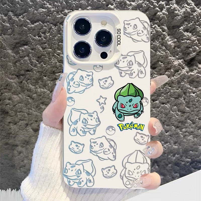 Japanese Cartoon Pokemon Matt & Silver Case Part1 | Pikachu Eevee Mew Bulbasaur Squirtle Charmander 6 Styles - Phone Case Samsung Galaxy S26 S25 S24 S23 S22 S21 FE Ultra Edge